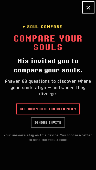 The real Handwriting Compare welcome screen shown when Mia invites a friend